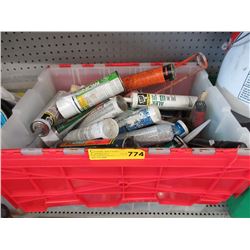 Tote of used tools & caulking