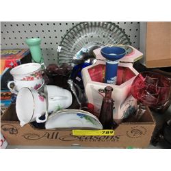 Box lot of glass, china & other decorative objects