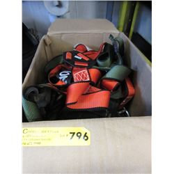 Box of new & used safety harnesses