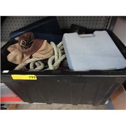 Tote of used tools & rope
