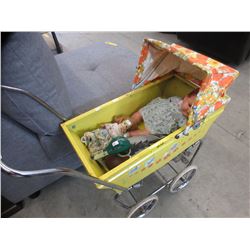 Vintage doll carriage, dolls & duck decoy