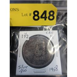 1958 Canadian Silver Dollar Coin