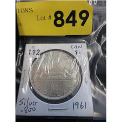 1961 Canadian Silver Dollar Coin