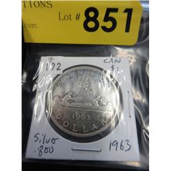 1963 Canadian Silver Dollar Coin