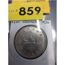 1936 Canadian Silver Dollar Coin