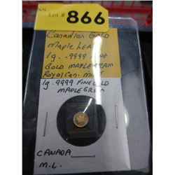 .9999 Fine Gold 1g "Maple Leaf" round