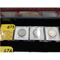 3 Canadian Silver .50¢ coins
