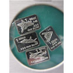 4 x .999 Fine Silver "Fighter Jet" Art Bars