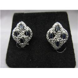 New - Sterling Silver Sapphire & Diamond Earrings