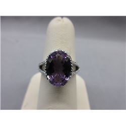 6.45 CT Oval Amethyst Ring set with a Diamond