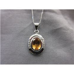 Oval Cut Citrine Necklace set with 2 Diamonds