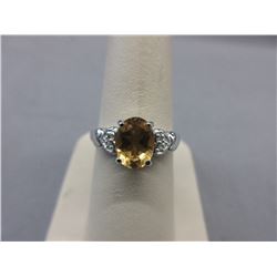 1.75 CT Oval Citrine Ring set with 4 Diamonds