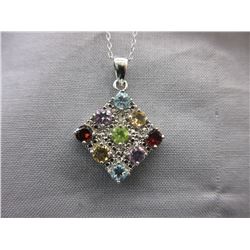 Multi-gemstone & Diamond Pendant & Chain