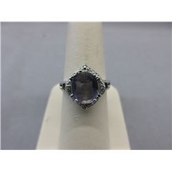 Oval Iolite Cocktail Ring with 4 Diamonds