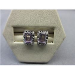 New - Emerald Cut Amethyst & Diamond Earrings