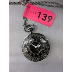 New - Open Face Pocket Watch - Gun Metal Grey