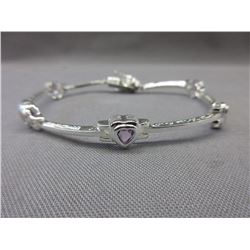 Link Bracelet set with 5 Heart Shaped Amethysts
