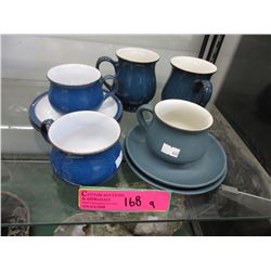 Assorted Blue Denby cups & saucers