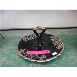 Vintage - Black glass handled dessert tray