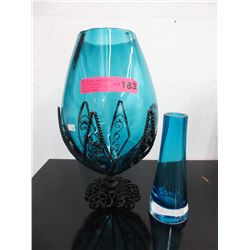 Vintage oversized blue glass snifter & vase