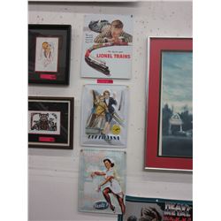 3 Tin signs with vintage images