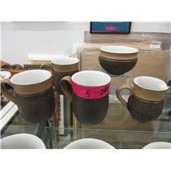 3 Denby mugs + cream & sugar