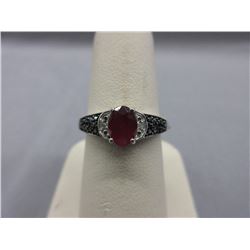 Ruby and Diamond Ring - Sterling Silver Setting
