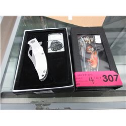 4 New folding knives - 2 with lighters