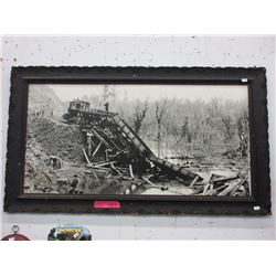 Framed print of a vintage train wreck photograph