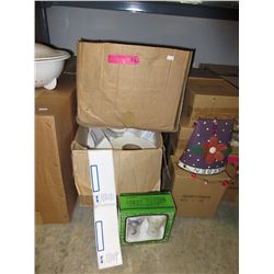 Case of new flower vases & rolls of labels