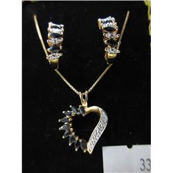 Blue Sapphire & Diamond Necklace & Earring Set