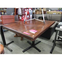 Wood top restaurant table with metal base - used