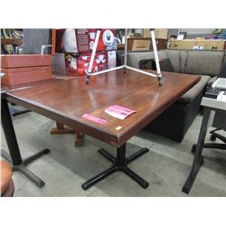 Wood top restaurant table with metal base - used