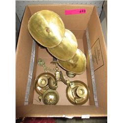 Brass front desk bells, candle holders & more