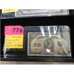 1923 Canadian .25 cent bank note