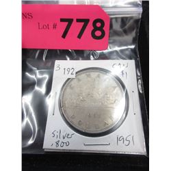 1951 Canadian Silver Dollar Coin