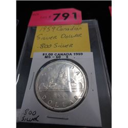1959 Canadian Silver Dollar Coin