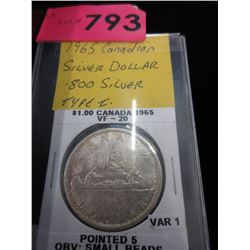 1965 Canadian Silver Dollar Coin