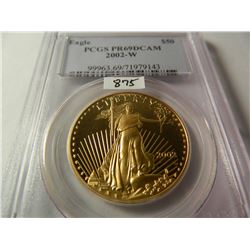 Gold 2002-W $50 U.S. Eagle, PCGS PR69DCAM, One Ounce Fine Gold