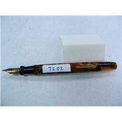 Warranted 14K #4 Fountain Pen, NO CAP, 1920's? Orange/Black Tortoise Shell Design