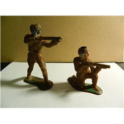 Two (2) Lead WWI Soldiers, most paint is gone, hole in head I assume is where helmets attached.