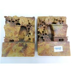 Old Carved Marble Bookends, marked CHINA on bottom, some chips and loss, nice estate find!