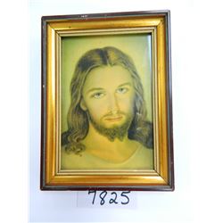 5"x7" Vintage Jesus print under glass, framed, super estate find!
