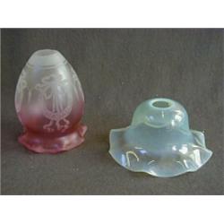 A VASELINE GLASS PENDANT SHADE, wavy rim, diameter 16cm and a frosted glass example (2)  30-50...