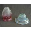 Image 1 : A VASELINE GLASS PENDANT SHADE, wavy rim, diameter 16cm and a frosted glass example (2)  30-50...