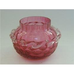 A RUBY GLASS OVOID VASE, clear trailed glass side, height 10cm  20-30...
