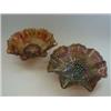 Image 1 : AN AMBER CARNIVAL GLASS DISH, Autumn Acorn pattern, and an amethyst bowl, Helios Grape (2)  30-40...