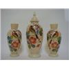 Image 1 : A GARNITURE OF THREE OPAQUE GLASS VASES, c.1880, over-enamelled birds on branches, height of tall...