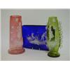 Image 1 : A MARY GREGORY STYLE OVER-ENAMELLED RUBY SLEEVE VASE, late 19th Century, a bottle green example w...