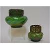 Image 1 : A GREEN IRIDESCENT GLASS ROSE BOWL, early 20th Century, and a smaller example (2)  30-40...
